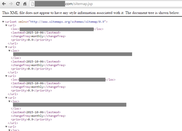 view of the jsp sitemap file